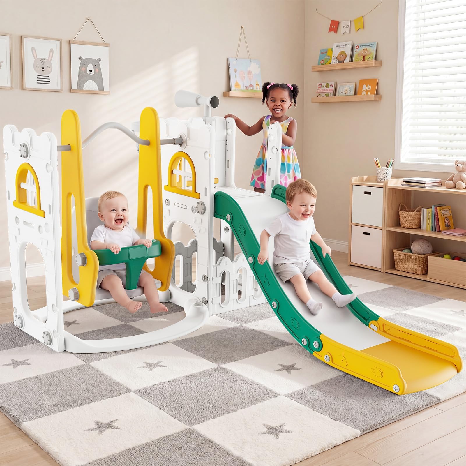Kids Outdoor Swing And Slide - Conjunto de Escorregador e Balanço 7