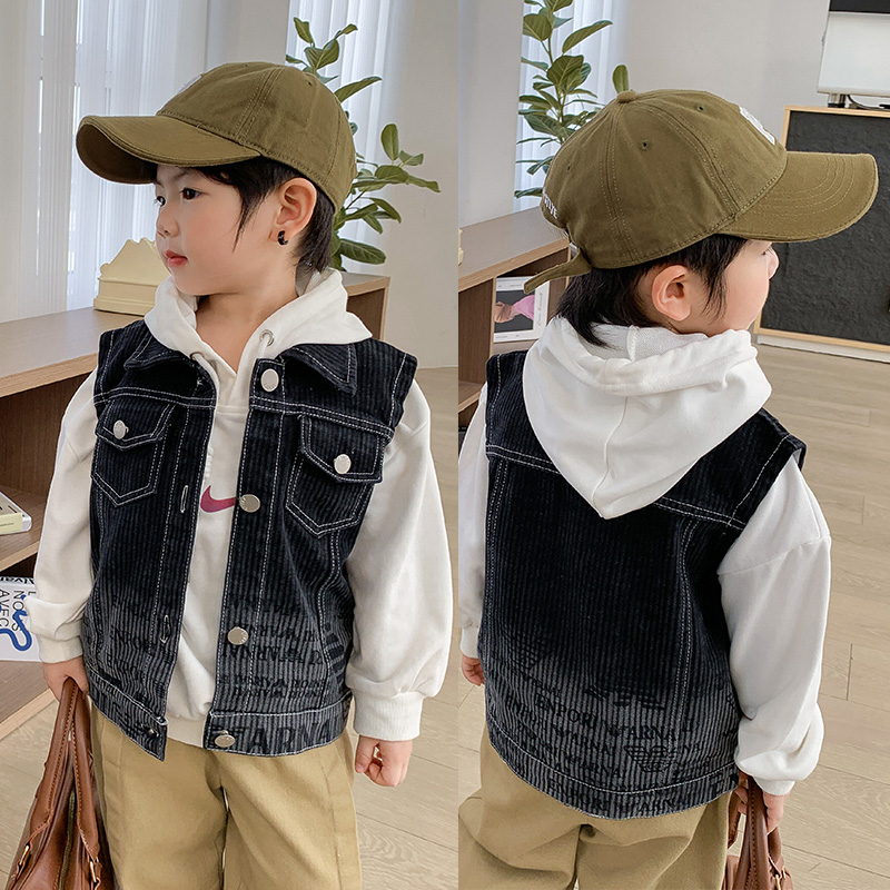 Menino preto denim colete prim - Kids Outdoor Vest avaliação e preço