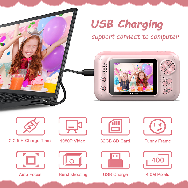 Câmera Digital Rosa para Crian - Kids Outdoor Videos avaliação e preço