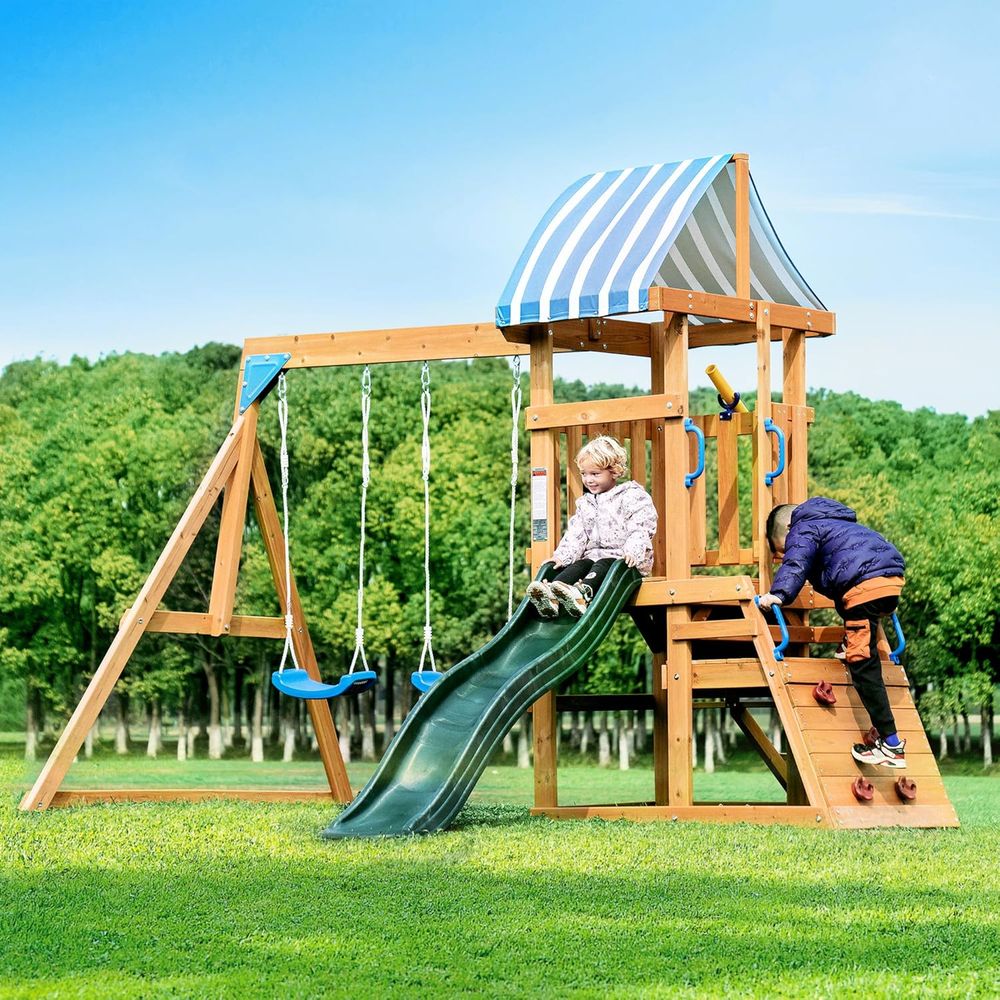 Balanço de madeira para quinta - Kids Outdoor Swing And Slide avaliação e preço