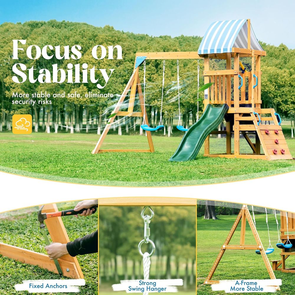 Balanço de madeira para quinta - Kids Outdoor Swing And Slide avaliação e preço
